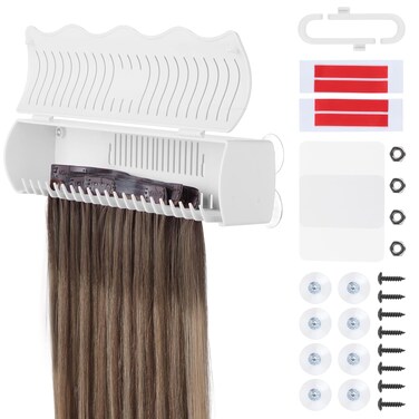 IDN BEAUTY Hair Extension Holder Stand for Styling, 4 Installation Modes With Tool, White Hair Extension Holder Designed to Securely Hold Your Extensions for Washing, Styling, Packing and Storing