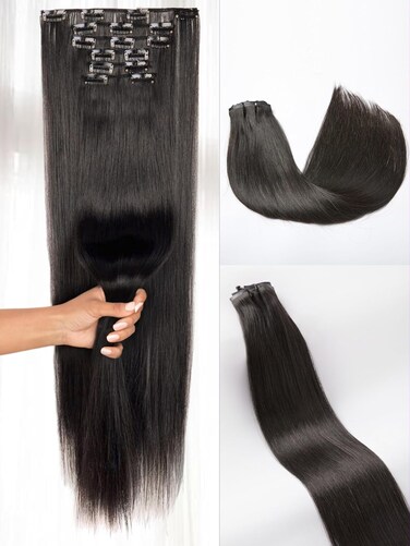LUVME Seamless Clip in Hair Extensions Human Hair, 16 Inch 135g 9pcs Natural Black Hair Extensions Clip in Human Hair Sliky Straight Remy Human Hair Extensions