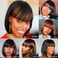 ToyoTress Dark Brown Bob Wig With Bangs - 8 Inch Blunt Cut Bob Wigs For Black Women, Short Straight Light Yaki Synthetic Hair Replacement Wigs Daily Costume Cosplay Heat Resistant (8 Inch, #2)