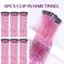 IDN BEAUTY Hair Tinsel Clip in, 6pcs Pink Sparkling Tinsel Hair Extensions 3s Wear and Go for Party Daily Travel Birthday, 24Inch Hair Accessories for Girls Women Kids