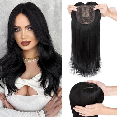 Hairro Hair Toppers with Bangs for Women, Add Volume Length with Invisible Clips In Hairpieces Synthetic Wiglets, for Daily Use/Halloween/Christmas/Cosplay, 18 Inch Natural Black