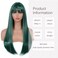Green Wig with Bangs Long Straight Green Wig for Women Heat Resistant Synthetic Wig for Girls Daily Use Party Halloween Cosplay Wig 24inch