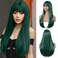 Green Wig with Bangs Long Straight Green Wig for Women Heat Resistant Synthetic Wig for Girls Daily Use Party Halloween Cosplay Wig 24inch