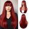 Red Wig with Bangs for Women Long Straight Red Wig Heat Resistant Synthetic Wig for Girls Daily Use Party Halloween Cosplay Wig 24inch