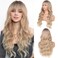 Blonde Wig with Bangs for Women Long Brown Ombre Blonde Wavy Curly Wig Heat Resistant Synthetic Blonde Wig for Girls Daily Use Party Halloween Cosplay Wig 28inch