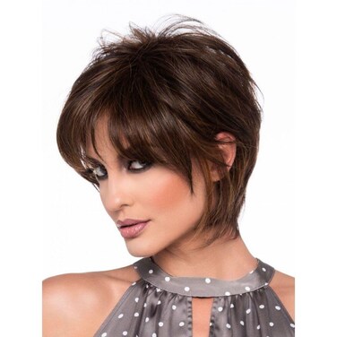 XIUFAXIRUSI XIUFAXIRUSI Brown Layered Pixie Wigs for White Women Blonde Highlight Short Straight Wig with Cute Bangs Natural Looking Synthetic Fluffy Wig