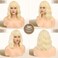 FESHFEN Blonde Bob Wig with Bangs, Shoulder Length Wavy Wig Synthetic Light Blonde Short Hair Wig for Women Natural Looking Wigs for Party Daily, 14 inch