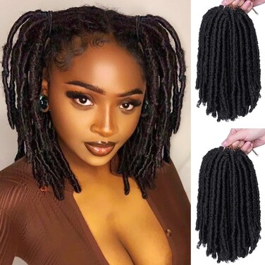 FAVE 6 Packs/lot Short Faux Locs Crochet Hair for Black Women 8 Inches Soft Locs Braids Hair Goddess Locs Natural Black Synthetic Hair Extensions (8 Inches,1B)
