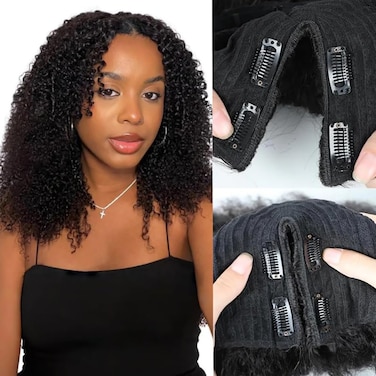 ISEE V Part Wig Human Hair Kinky Curly for Black Women Wigs Human Hair Glueless V Part Human Hair Glueless Wig With Elastic Drawstring Kinky Curly Human Hair Wig Beginner Friendly (20 inch)