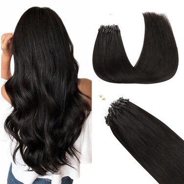 GOO GOO Micro Link Tip Hair Extensions Real Human Hair, 18inch 50g 50S, Cold Fusion Micro Link Tip Hair Extensions, Invisible Remy Hair Extensions, 1B Natural black