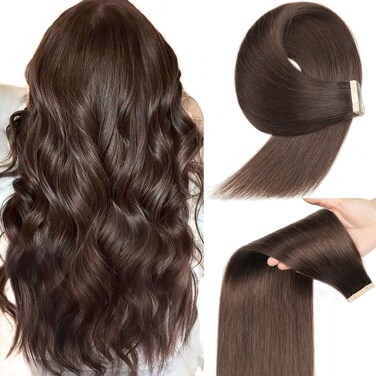Dark Brown Tape in Hair Extensions Human Hair, 22 Inch 20Pcs Tape in Hair Extensions Tape Ins for Women Straight Invisible Seamless Remy Tape in Hair Extensions Human Hair (2#,22 Inch)