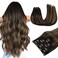 MAXITA Hair Extensions Clip in Human Hair, 120g 7pcs 16 Inch, Balayage Dark Brown Mixed Chestnut Brown Hair Extensions Real Human Hair Remy Natural Straight Hair for Woman