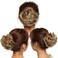 Benehair Hair Bun Hairpiece Scrunchy Updo Hair Pieces Fluffy Scrunchies Donut Hairpiece Synthetic Curly Wavy Messy Chignons With Elastic Rubber Band Dark Brown to Ash Blonde-Thicker 2pcs 70g