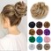 Benehair Hair Bun Hairpiece Scrunchy Updo Hair Pieces Fluffy Scrunchies Donut Hairpiece Synthetic Curly Wavy Messy Chignons With Elastic Rubber Band Dark Brown to Ash Blonde-Thicker 2pcs 70g