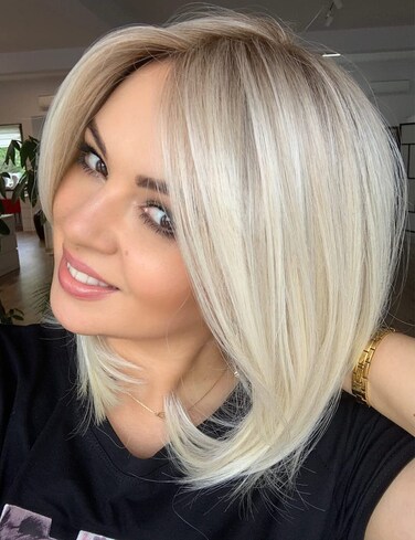 RENERSHOW Short Platinum Blonde Bob Wigs for White Women Ombre Blonde Wig with Brown Roots Straight Heat Synthetic Daily Party Wig(14inch)