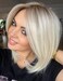RENERSHOW Short Platinum Blonde Bob Wigs for White Women Ombre Blonde Wig with Brown Roots Straight Heat Synthetic Daily Party Wig(14inch)