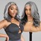 KOME Grey Synthetic Lace Front Wig,13X5X1 Shoulder Length Body Wave Pre Plucked Glueless Bob Wigs for Old Lady Women Daily Use 18IN