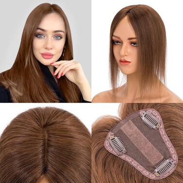 TESS Human Hair Toppers for Women Real Human Hair, Human Hair Topper, Hair Pieces for Women with Thinning Hair, Hairline Topper for Women, 3.2&Prime;*3.9&Prime;Silk Base 150% Density10 inch Light Brown