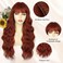 Auburn Wigs with Bangs Long Wavy Copper Red Wig for Women 26 Inch Natural Looking Curly Synthetic Wig Heat Resistant Fiber Wigs for Daily Party Use