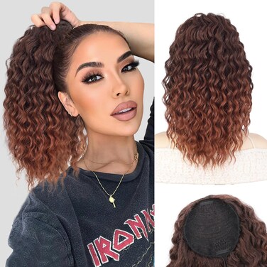 AISI BEAUTY Curly Ponytail Extension Drawstring Ponytail for Black Women 14 Inch Fake Ponytail Synthetic Clip in Pony Tails Hair Extensions