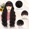 Long Dark Brown Wig with Bangs Synthetic Wavy Wigs for Women 26 Inches Curly Heat Resistant Fiber Wigs for Daily Party Use