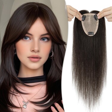 Human Hair Topper for Women No Bangs 100% Remy Hair Toppers for Women 16 Inch Human Hair Toppers for Thin Hair 150% Density Toppers Hair Pieces for Women Natural Black