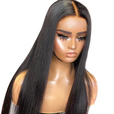 BEEOS Wear and Go 5x5 SKINLIKE Real HD Lace Closure Wig, Pre-cut 180% Density Pre-Plucked Bleached Knots Glueless Straight Virgin Human Hair Wigs 22 Inch
