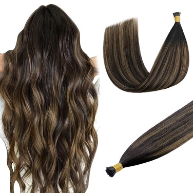 DOORES I Tip Hair Extensions Real Human Hair, Balayage Dark Brown to Chestnut Brown 18 Inch 50g/50s,I Tips Hair Extensions Human Hair Invisible I Tips Extensions Cold Fusion Hair Extensions Straight