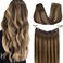 GOO GOO Wire Hair Extensions Human Hair, 4/27/4 Chocolate Brown with Caramel Blonde Balayage 20inch 110g, Invisible Wire Hair Extensions with Transparent, Seamless Fish Line Hairpiece
