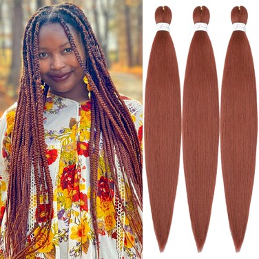 Ginger Braiding Hair Pre Stretched 32inch 3 Packs Copper Red Braiding hair Extensions Synthetic Crochet Braids, Hot Water Setting Professional Soft Yaki Texture. (32inch(3Packs),350#)