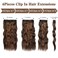WECAN Clip in Long Wavy Synthetic Hair Extension 20 Inch 6pcs Auburn &amp; Chestnut Thick Hairpieces Fiber Double Weft Hair for Women