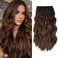 WECAN Clip in Long Wavy Synthetic Hair Extension 20 Inch 6pcs Auburn &amp; Chestnut Thick Hairpieces Fiber Double Weft Hair for Women
