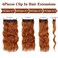 WECAN Clip in Hair Extension 20 Inch Copper Red 6PCS Natural Long Wavy Curly Hairpieces for Women Thick Synthetic Fiber Double Weft Hair Full Head