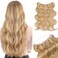Benehair Ombre Halos Hair Extensions Human Hair Wavy for Women Full Head Hairpieces No Tape No Glue Seamless Fish Line Headband 16inch 115Gram for Adding Volume Ash Blonde&amp;Bleach Blonde #18P613