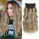 QGZ Clip in Long Wavy Hair Extensions Synthetic 4 PCS Thick Hairpieces for Women 20 Inch Long Fiber Hair Extension for Daily Party Use (Ash Brown Mix Blonde)