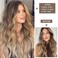 WECAN Clip in Hair Extension 20 Inch Ombre Blonde 6PCS Natural Long Wavy Curly Hairpieces for Women Thick Synthetic Fiber Double Weft Hair Full Head