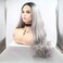 Ombre Gray 2 Tones Synthetic Lace Front Wig Dark Roots Long Loose Wave Silver Grey Replacement Hair Wigs For Women Heat Resistant Fiber Hair Half Hand Tied (24 Inch, loose wave/lace front wig)