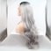 Ombre Gray 2 Tones Synthetic Lace Front Wig Dark Roots Long Loose Wave Silver Grey Replacement Hair Wigs For Women Heat Resistant Fiber Hair Half Hand Tied (24 Inch, loose wave/lace front wig)