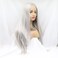 Long Straight Silver Grey Synthetic Lace Front Wigs with Free Part Glueless Heat Resistant Fiber Hair Wig for Women Silver Grey 24 Inch.