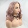 Pink Lace Wigs Side Part Short Bob Loose Wave Smoky Pink Wig Synthetic Lace Front Wigs for Women Natural Looking Heat Resistant Half Hand Tied Summer Shoulder Wigs (14 Inch, Pink/lace front wig)