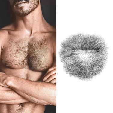Handmade Men Fake Chest Hair Synthetic Hair Body Hair Adding Hair Volume Enhancement of Manliness (Style1, Natural Black)