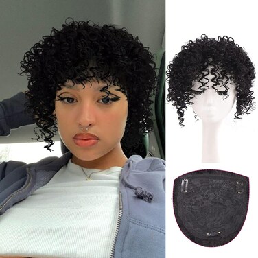 KRSI Short Afro Puff Kinky Curly Synthetic Hair Toppers Hair Pieces for Women, Wiglets Hairpieces Toppers Pieces Wigs for Black Women With Thinning Hair Topper With Bangs(1B)
