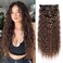 Brown Clip in Hair Extensions, 6PCS Hair Extensions 22" Long Curly Wavy Synthetic hair extensions Natural Thick Deep Wave Hairpieces