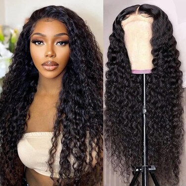 Deep Wave Lace Front Wig Human Hair Hd Transparent Lace Front Wigs for Black Women Wet and Wavy Glueless Wigs Curly Human Hair Pre Plucked Bleach Knots Natural Color 22 Inch