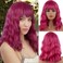 Short Bob Wigs with Bangs for Women Loose Wavy Wig Curly Wavy Shoulder Length Bob Synthetic Cosplay Wig for Girl Colorful Costume Wigs (Rose mixed Purple)