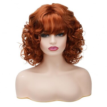 Short Copper Red Curly Wigs for Women Natural Synthetic Wig Auburn Middle Natural Looking Synthetic Heat Resistant Fiber Wig for Daily Party Use
