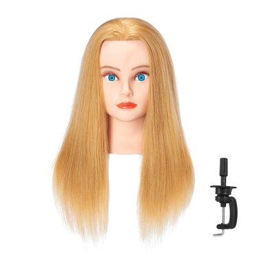 20-22'' Mannequin Head With Human Hair Styling Training Head Dolls for Cosmetology Manikin Maniquins Practice Head with Stand (6611W2714H)