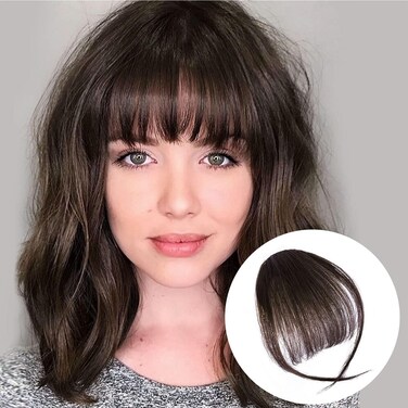 HAIRCUBE Bangs Hair 100% Human Hair Wispy Bangs, Hair Clip in Bangs, Fringe with Temples, Hairpieces for Women, Clip on Air Bangs, Hair Extension for Daily Wear Dark Brown 2#