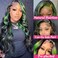BLG 13x6 Highlight Green Lace Front Wigs Human Hair Body Wave Human Hair Wigs for Women 180% Density Black and Green Wigs Human Hair Pre Plucked 18 Inch Glueless Lace Frontal Wigs with Green Stripes