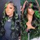 BLG 13x6 Highlight Green Lace Front Wigs Human Hair Body Wave Human Hair Wigs for Women 180% Density Black and Green Wigs Human Hair Pre Plucked 18 Inch Glueless Lace Frontal Wigs with Green Stripes